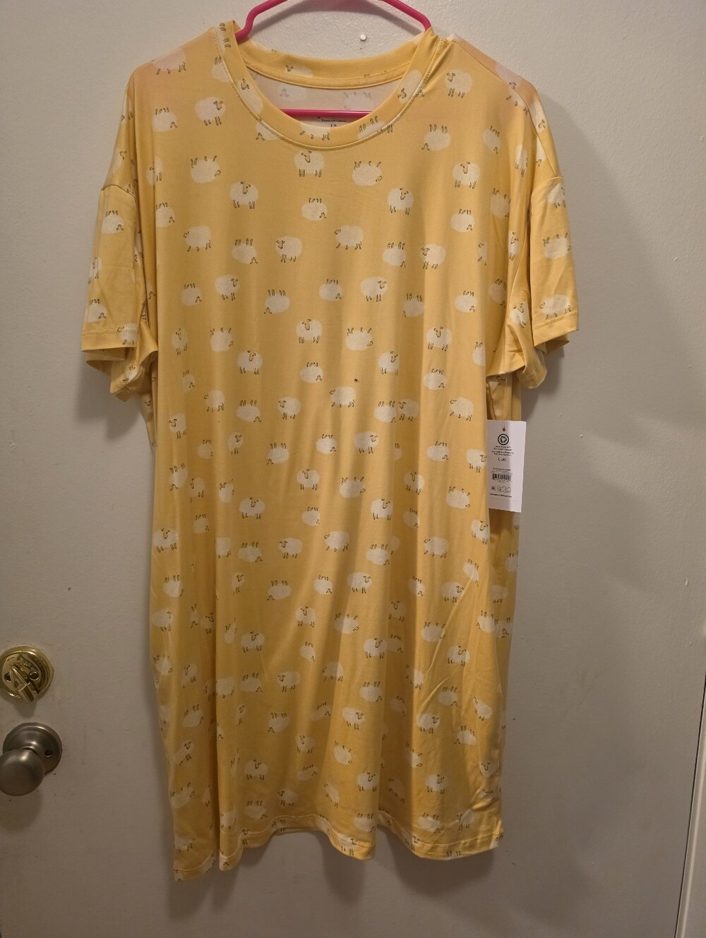 Men's Yellow Short Sleeve Shirt with White Sheep Print